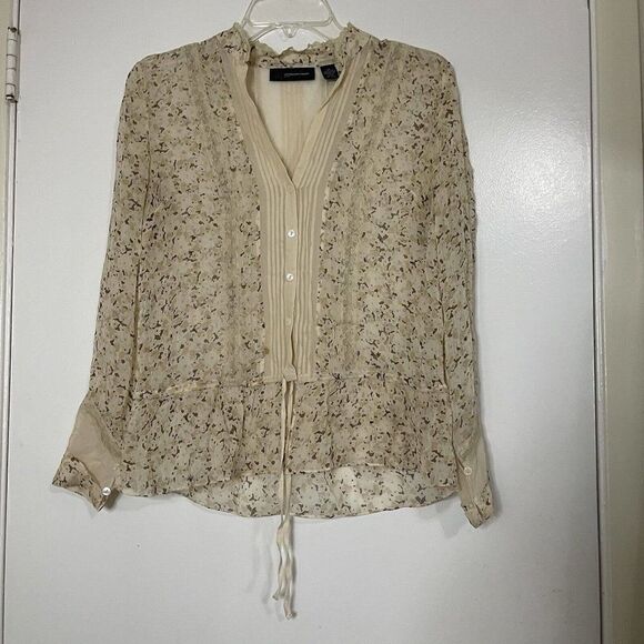 INC international concepts silk chiffon beige floral blouse top Petite 2 - Picture 1 of 5